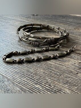 Vintage Silver-Tone Bangle & Link Bracelet Set